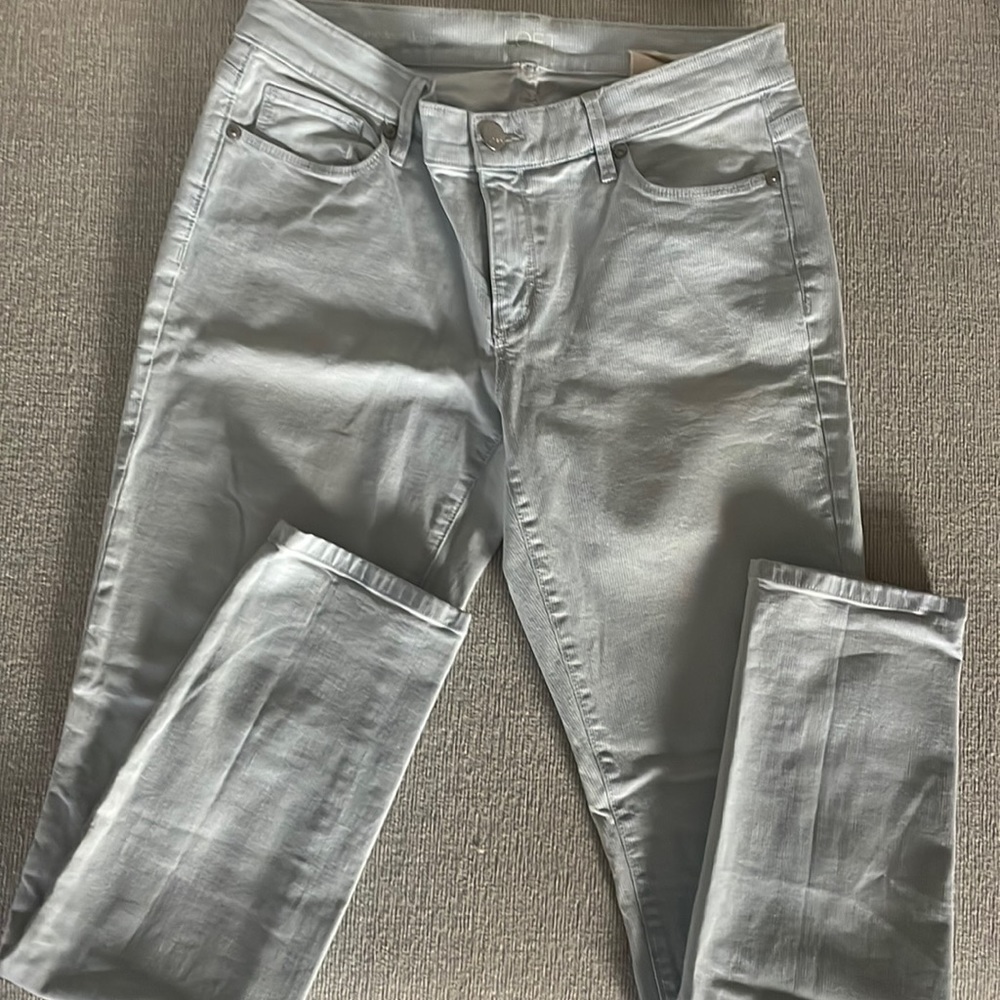 New LOFT High Waisted Modern Skinny Seersucker Blue White Pinstripe Jeans 30/10